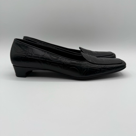 VTG Salvatore Ferragamo Black Leather Embossed Sorbet Nero PebbleSlip On Loafers - Picture 15 of 17